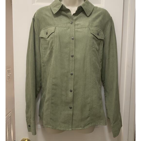 Croft & Barrow Green Faux Suede Long Sleeve Button Up Top Shirt XL - Picture 1 of 6